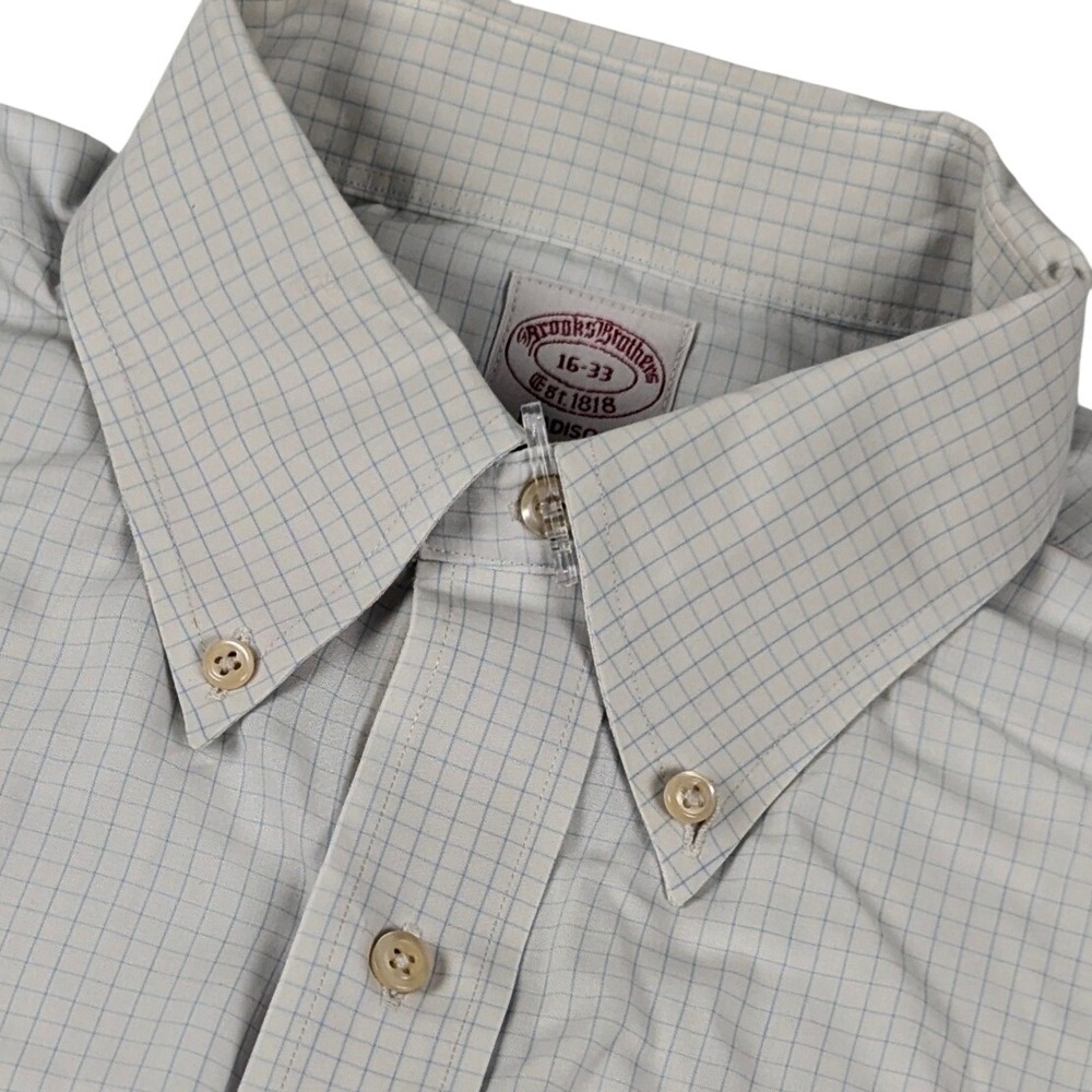 Brooks Brothers Madison Dress Shirt 16-33 Blue White Check Office Lux Cotton